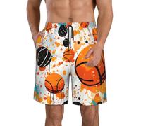 KWQDOZF Bañador para Hombre, Pintura al óleo, Baloncesto, Pantalones Cortos de Playa, Pelota Deportiva, Pantalones Cortos para Hombre, Traje de baño de Secado rápido