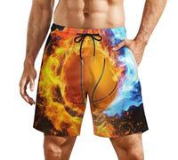 KWQDOZF Basketball Fire - Bañador para Hombre con Forro elástico de Secado rápido, Pantalones Cortos por Encima de la Rodilla