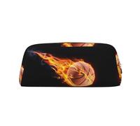 KWQDOZF Basketball On Fire Lindo Estuche de Cuero para niñas y niños,Estuche para lápices Personalizado con impresión, Bolsas de Almacenamiento de papelería