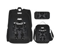 KWQDOZF Black Robot Black Robot Print 3 en 1 Set con lonchera Bolsa de lápices Mochila Bookbag Set Casual para gimnasio Playa Viajes