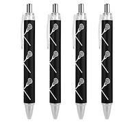 KWQDOZF Bolígrafo retráctil de tinta azul con diseño de palos de lacrosse cruzados, bolígrafo de trabajo para hombres y mujeres, 4 unidades