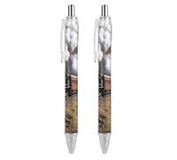 KWQDOZF Bolígrafo retráctil de tinta negra con diseño de locomotora de vapor y punta media de 0,5 mm, agarre súper suave, 2 unidades