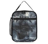 KWQDOZF Bolsa de almuerzo portátil con diseño de barco en el océano en una noche oscura, reutilizable, a prueba de fugas, aislante, para el trabajo, playa, picnic