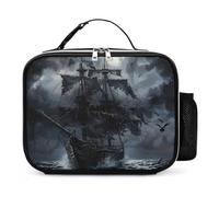 KWQDOZF Bolsa de almuerzo portátil con diseño de barco pirata en el océano en una noche oscura, reutilizable, aislante, a prueba de fugas, para el trabajo y picnic.