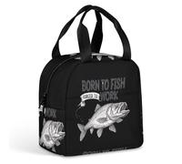 KWQDOZF Bolsa térmica para el almuerzo Born To Fish, Obligado a trabajar, para mujeres y hombres, ideal para el trabajo, picnic y viajes.