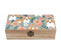 KWQDOZF Caja de almacenamiento de madera Corgi Floral Flowers Spring Garden Keepsage Box Large Memory With Bished Lock Photo Storage Decorative for Home