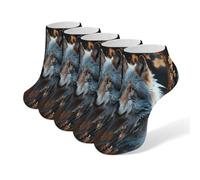 KWQDOZF Calcetines tobilleros deportivos antideslizantes con diseño de hojas de otoño y lobo para hombre, transpirables, de corte bajo, paquete de 5