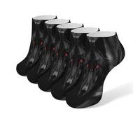 KWQDOZF Calcetines tobilleros deportivos antideslizantes de corte bajo, transpirables, informales, negros, con diseño de lobo de ojos rojos, paquete de 5
