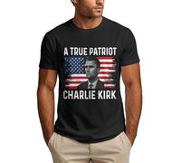 KWQDOZF Camiseta de Charlie Kirk, un Verdadero Patriota. Descansa en Paz, Charlie, 1993-2025. Camiseta para Hombre.