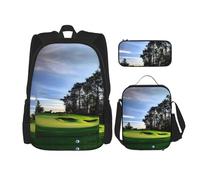 KWQDOZF Campo de golf y árbol Mansiones embrujadas negras Imprimir Mochila informal de 3 piezas con lonchera Mochila ajustable unisex, Mochila para computadora portátil de viaje
