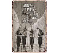 KWQDOZF Cartel de metal vintage Cuatro mujeres esquiando y vivieron felices para siempre, póster de hojalata, decoración de pared para el hogar, la habitación y el exterior, 30 x 45 cm