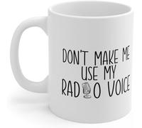 KWQDOZF Cerámica divertida y novedosa para DJ de radio. No me hagas usar mi voz de radio, tema llamativo, ideal para café y té, 325 ml
