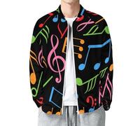 KWQDOZF Chaqueta universitaria informal con notas musicales, chaqueta bomber ligera, cortavientos, chaqueta deportiva, camisa