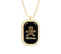 KWQDOZF Collar con colgante de huesos Tiki hawaianos para mujer, cadena cuadrada de oro y plata, joyería con bisel de diamantes.