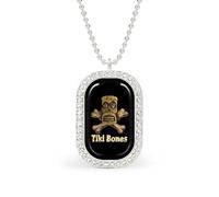 KWQDOZF Collar con colgante de huesos Tiki hawaianos para mujer, cadena cuadrada de oro y plata, joyería con bisel de diamantes.