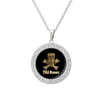 KWQDOZF Collar con colgante de huesos Tiki hawaianos para mujer, cadena redonda de oro y plata, joyería con bisel de diamantes.