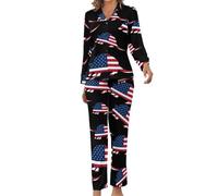 KWQDOZF Conjunto de Pijama de 2 Piezas con la Bandera Estadounidense de Armadillo para Mujer, de Manga Larga, con Botones y Botones