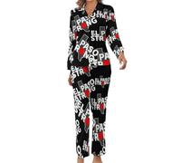 KWQDOZF Conjunto de Pijama de 2 Piezas El Paso Strong Heart para Mujer, de Manga Larga, con Botones y Cuello Alto