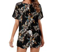 KWQDOZF Conjunto de Pijama de Mujer con Estampado de Vaca esquelética, Tops de Manga Corta, Ropa de Dormir y Estar en casa para el Verano.