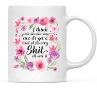 KWQDOZF Creo que te gustará esta taza porque tiene un montón de flores por todas partes, taza de café, tazas de café novedosas, taza de cerámica de doble cara para té, leche con asa, 11 oz