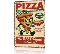 KWQDOZF Divertido cartel metálico vintage estilo pizza retro, póster decorativo para pared, ideal para el hogar, sala de estar, oficina o bar (8 x 12 pulgadas).