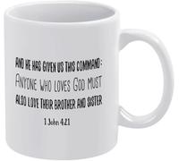 KWQDOZF Él nos ha dado este mandamiento. Quien ama a Dios también debe amar. Taza de café novedosa, taza de cerámica con impresión de doble cara para té y leche, 11 oz.