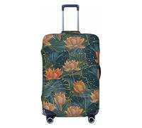 KWQDOZF Elegante Funda elástica para Equipaje de Viaje con diseño Floral de Loto, Color Azul Dorado, Funda para Maleta de Viaje para baúl de 19'' a 32''