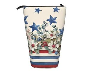 KWQDOZF Estuche para lápices American Star Standing Pencil Case Vintage USA Flag Pencil Pocket Telescopic Case Stationery Case Expanded Organizer for Office Supplies Makeup Travel