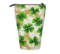 KWQDOZF Estuche para lápices Green Clover con Soporte, Estuche telescópico Gold Coin Pencil, Estuche de papelería expandible, Organizador para artículos de Oficina, Maquillaje y Viajes.