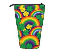 KWQDOZF Estuche para lápices Rainbow Clover de pie, Estuche telescópico para lápices con diseño de tréboles, Organizador expandible para artículos de Oficina, Maquillaje y Viajes.