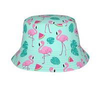 KWQDOZF Flamingo Tropical Leaves Bucket Hat Fisherman Hat Beach Travel Sun Hat Gorra al Aire Libre para Hombres y Mujeres Unisex