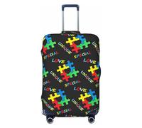 KWQDOZF Funda de Equipaje con diseño de corazón, Color Negro, con Piezas de Rompecabezas de concienciación sobre el Autismo, Lavable, de Fibras elásticas, para Maletas Extra Grandes.