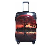 KWQDOZF Funda de Equipaje de Viaje con diseño de árbol Rojo, Lago y Luna, elástica, antiarañazos, Impermeable, Compatible con Maletas Grandes de 18 a 32 Pulgadas.