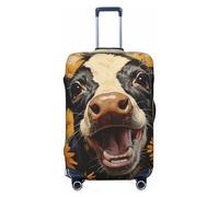 KWQDOZF Funda de Equipaje de Viaje elástica rústica Vintage con diseño de Vaca Divertida, Granja de Girasoles, Funda para Maleta de Viaje, Funda Protectora para baúl de 19'' a 32''
