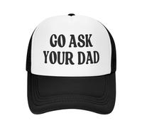 KWQDOZF Gorra de béisbol Negra Go Ask Your Dad (Pregúntale a tu papá) - Regalos para papás - Gorra de Malla - Gorra de béisbol UNIS
