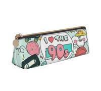 KWQDOZF I Love The 90s Illustration Triangle Estuche de Cuero para lápices, Estuche para bolígrafos, Bolsa de Maquillaje para Mujeres, Hombres, Escuela, Oficina y Viajes