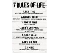 KWQDOZF Letrero de hojalata vintage con texto 7 Rules of Life, para decoración de pared, puerta o hogar, con textura de madera, para cocina, jardín, comedor, patio, granja, cafetería, 30 x 45 cm