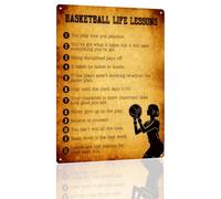 KWQDOZF Letrero metálico con lecciones de vida sobre baloncesto - Decoración de pared motivacional con 12 frases inspiradoras para dormitorio u oficina (20 x 30 cm)