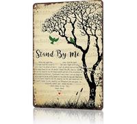 KWQDOZF Letrero metálico vintage Stands By Me con letra de canción, corazón, árbol y pájaros. Póster para decoración de pared en dormitorio, hogar u oficina (8 x 12 pulgadas).