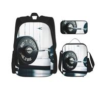 KWQDOZF Levantamiento de pesas Deportes Levantamiento de pesas Deportes Impresión 3 en 1 Set con lonchera Bolsa de lápices Mochila Mochila Conjunto Casual para gimnasio Viajes en la playa