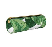 KWQDOZF Lindo Estuche Redondo de Hojas de Palma Verde, Estuche de Cuero, Estuche para lápices, Estuche para bolígrafos, Estuche para Maquillaje para Mujeres, Hombres, Escuela, Oficina y Viajes