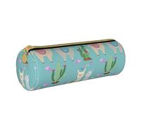 KWQDOZF Lindo Estuche Redondo de Piel con diseño de corazón Rosa de Alpaca, Estuche para lápices, Estuche para bolígrafos, Estuche para Maquillaje para Mujeres, Hombres, Escuela, Oficina y Viajes