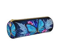 KWQDOZF Lindo Estuche Redondo de Piel con diseño de Mariposas, Estuche para lápices, Estuche para bolígrafos, Estuche para Maquillaje para Mujeres, Hombres, Escuela, Oficina y Viajes