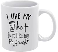 KWQDOZF Me gusta mi café caliente como mi novio, tazas de café novedosas, taza de té de cerámica con impresión de doble cara para mamá, papá, amigo, esposa, esposo, 11 oz