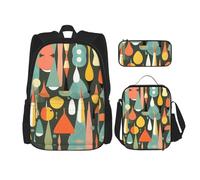 KWQDOZF Mid Century Retro moderno con formas de gota Estampado de mariposas monarca Juego 3 en 1 con lonchera Bolsa para lápices Mochila Mochila Conjunto informal para gimnasio Viajes en la playa