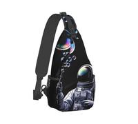 KWQDOZF Mochila bandolera ultraligera, multiusos, antirrobo, ideal para escalada, camping, ciclismo y viajes. Diseño de astronauta con burbujas espaciales.