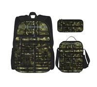 KWQDOZF Mochila casual con estampado de mapa de Grecia de camuflaje digital del ejército, 3 unidades, con lonchera, mochila ajustable unisex, mochila para portátil de viaje