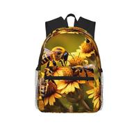 KWQDOZF Mochila casual con estampado de tren pequeño de vapor de flores de abejas de miel rural para mujeres, mochila de viaje, mochila de gimnasio para la escuela, hombres, bolsas de libros