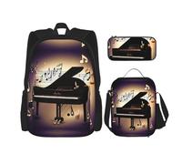 KWQDOZF Nota musical Aceite de piano Lindo Schnauzer Perros Imprimir Juego 3 en 1 con lonchera Bolsa para lápices Mochila Mochila Conjunto informal para gimnasio Viajes en la playa