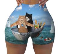KWQDOZF Pantalones Cortos de Entrenamiento Two Brave Cats para Mujer, Ideales para Yoga, Ciclismo y Gimnasio.